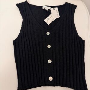 Fiorucci Black Ribbed Button-Up Crop Top